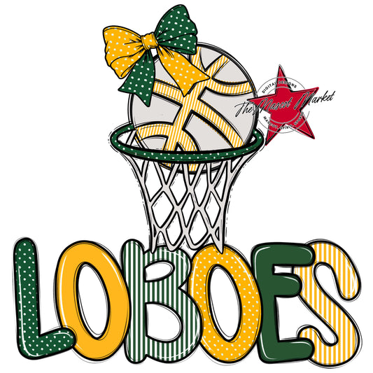 Loboes Basketball Spirit Design-Green & Yellow