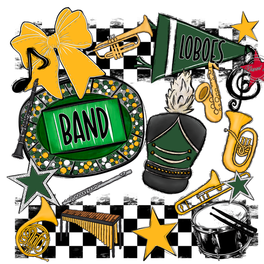 Loboes Checkers Band Spirit Design-Green-Yellow