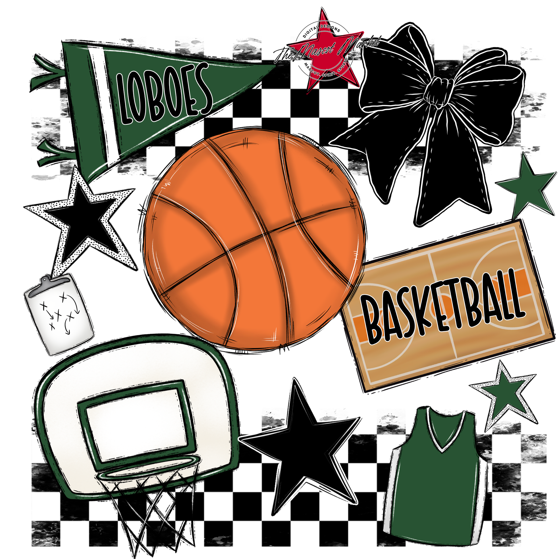 Loboes Checkers Basketball Spirit Design-Green