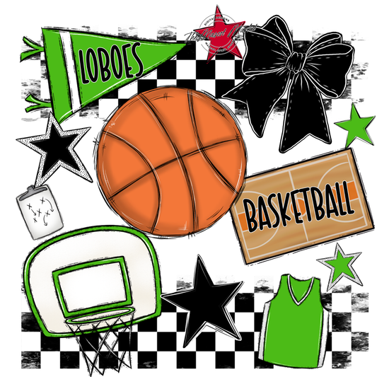 Loboes Checkers Basketball Spirit Design-Kelly Green