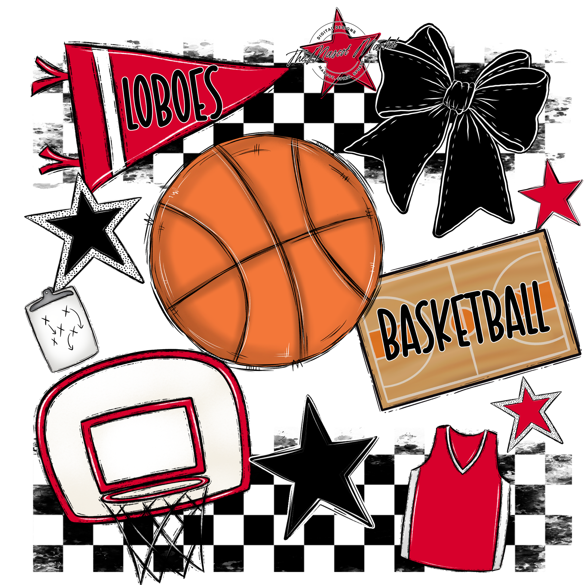 Loboes Checkers Basketball Spirit Design-Red