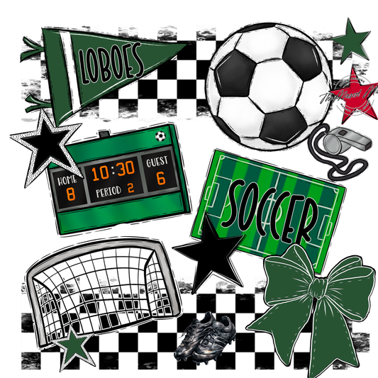 Loboes Checkers Soccer Spirit Design-Green