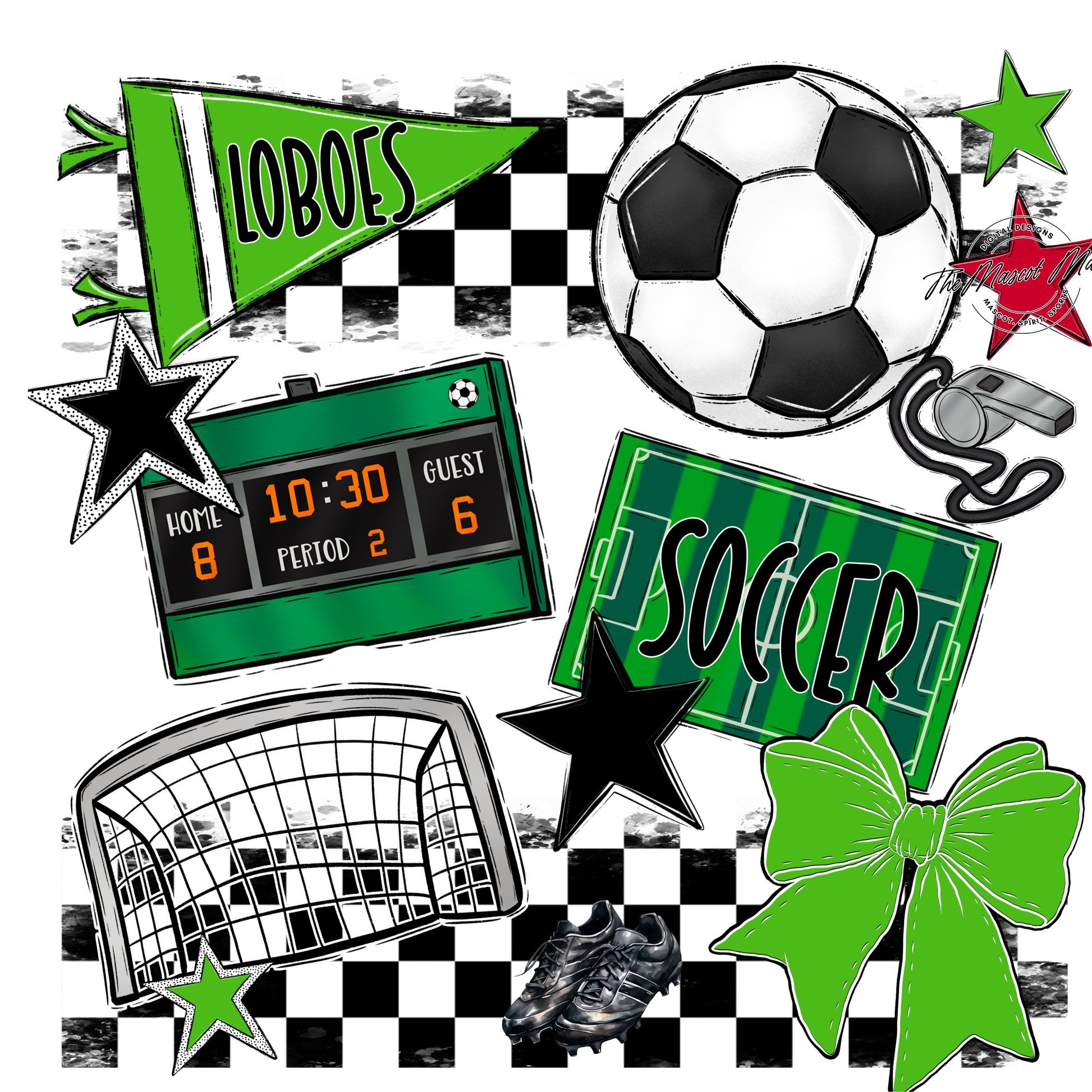 Loboes Checkers Soccer Spirit Design-Kelly Green