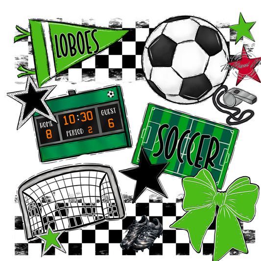 Loboes Checkers Soccer Spirit Design-Kelly Green