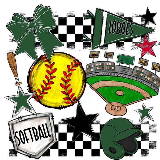 Loboes Checkers Softball Spirit Design-Green