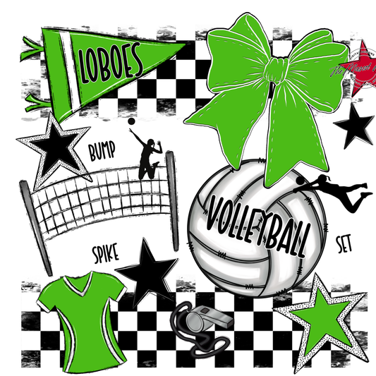 Loboes Checkers Volleyball Spirit Design-Kelly Green