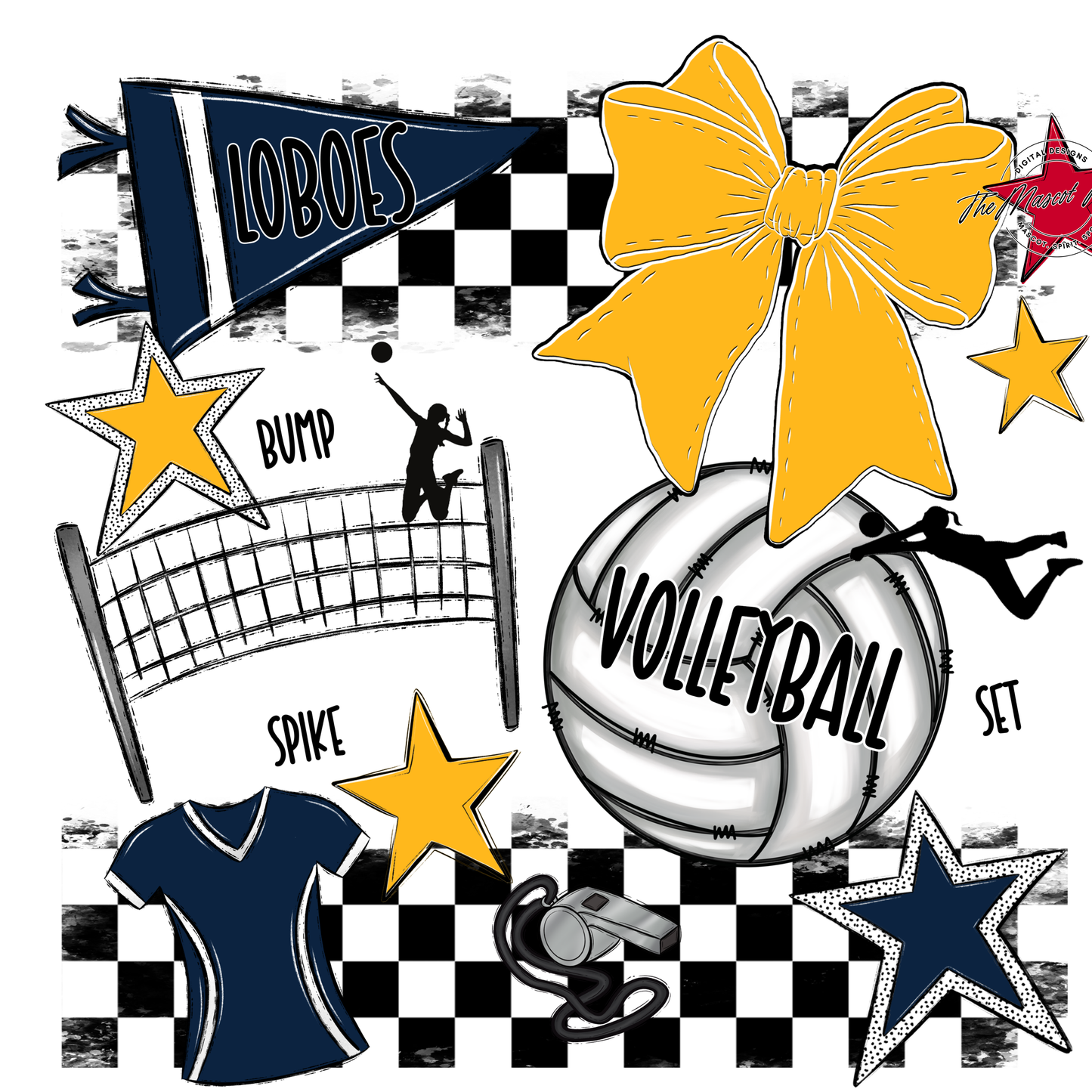 Loboes Checkers Volleyball Spirit Design-Navy-Yellow