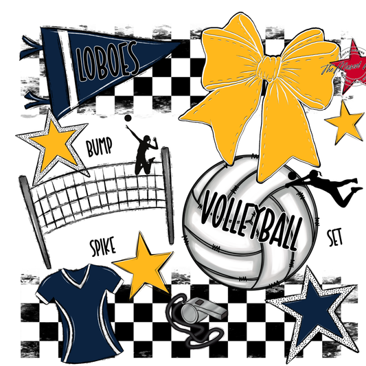 Loboes Checkers Volleyball Spirit Design-Navy-Yellow