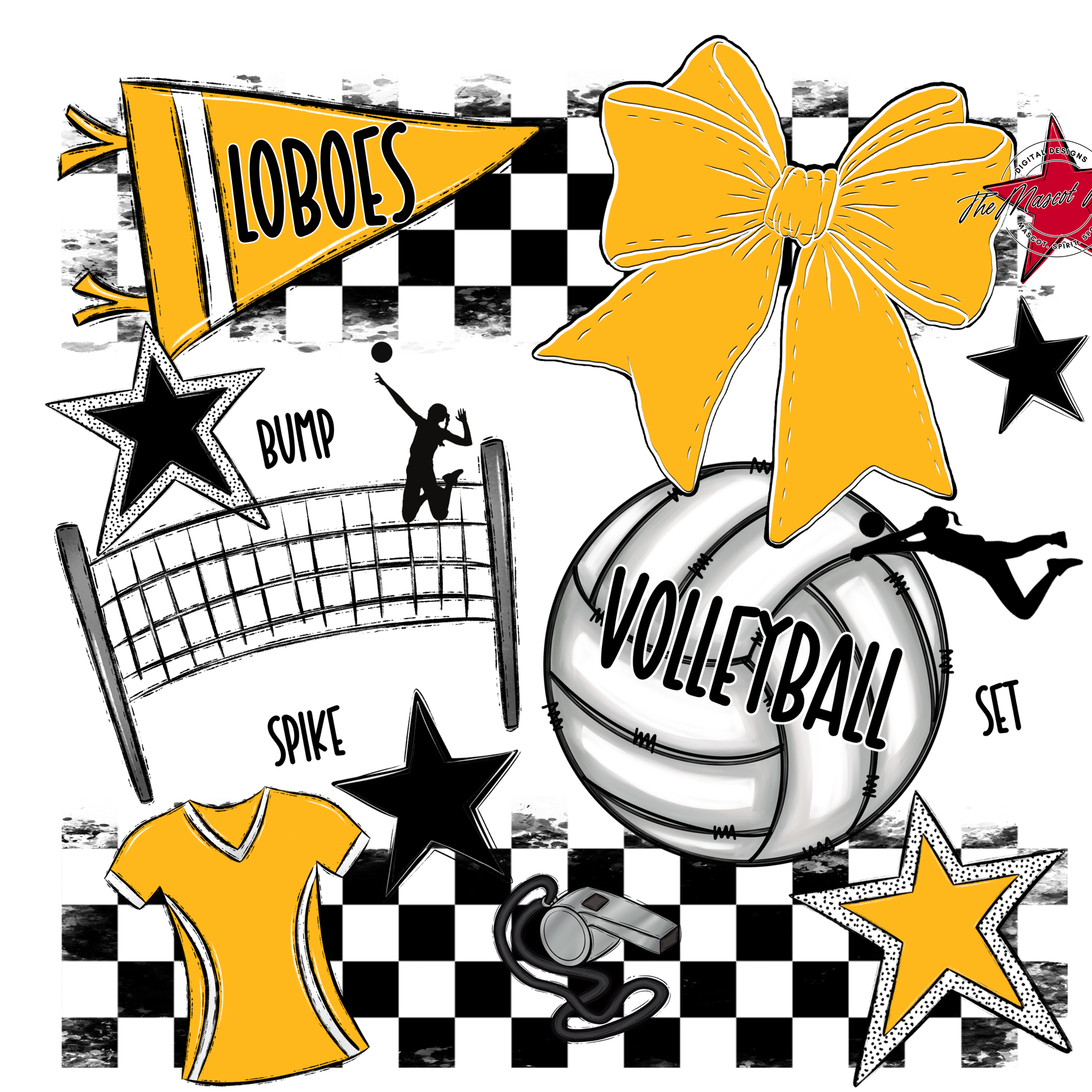 Loboes Checkers Volleyball Spirit Design-Yellow