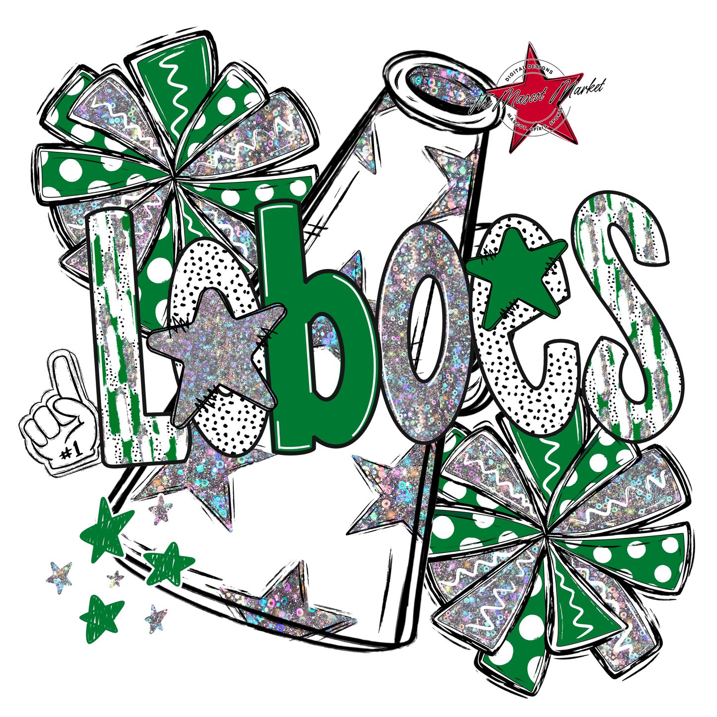 Loboes Cheer Megaphone Scrape-Kelly Green