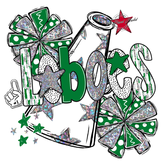 Loboes Cheer Megaphone Scrape-Kelly Green