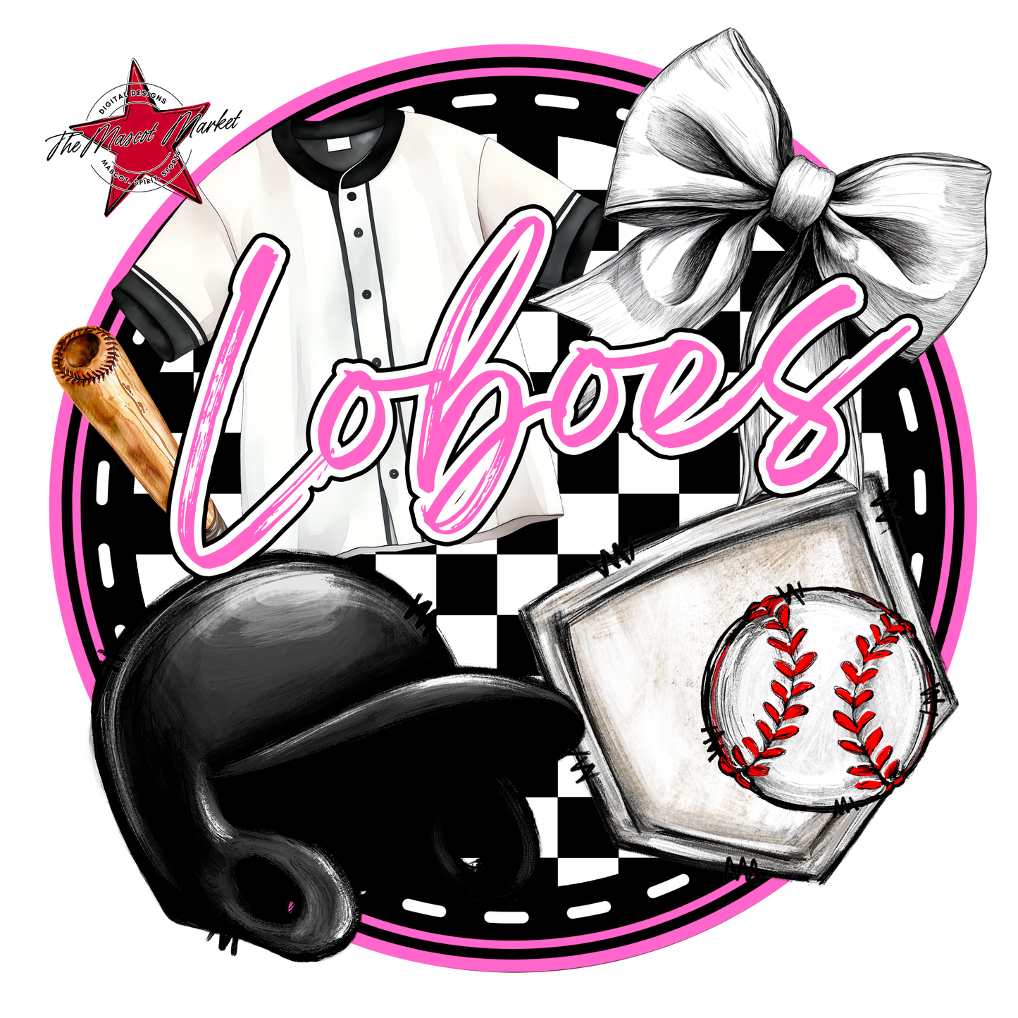 Loboes Circle Baseball Design-Baby Pink