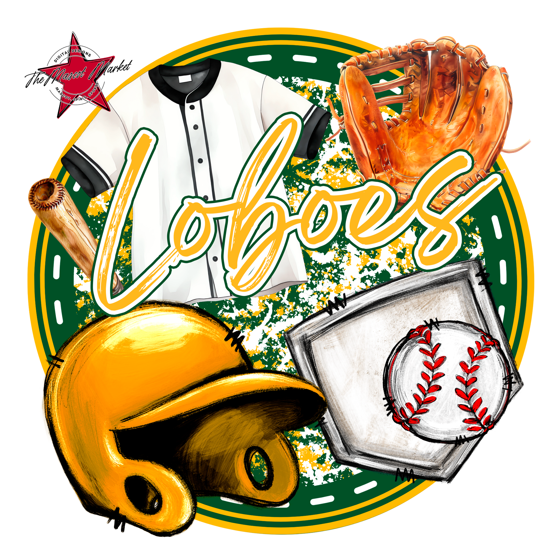 Loboes Circle Baseball Design-Green-Yellow
