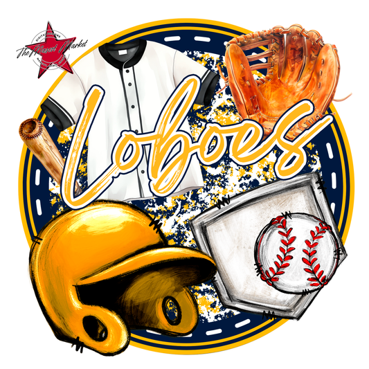 Loboes Circle Baseball Design-Navy-Yellow
