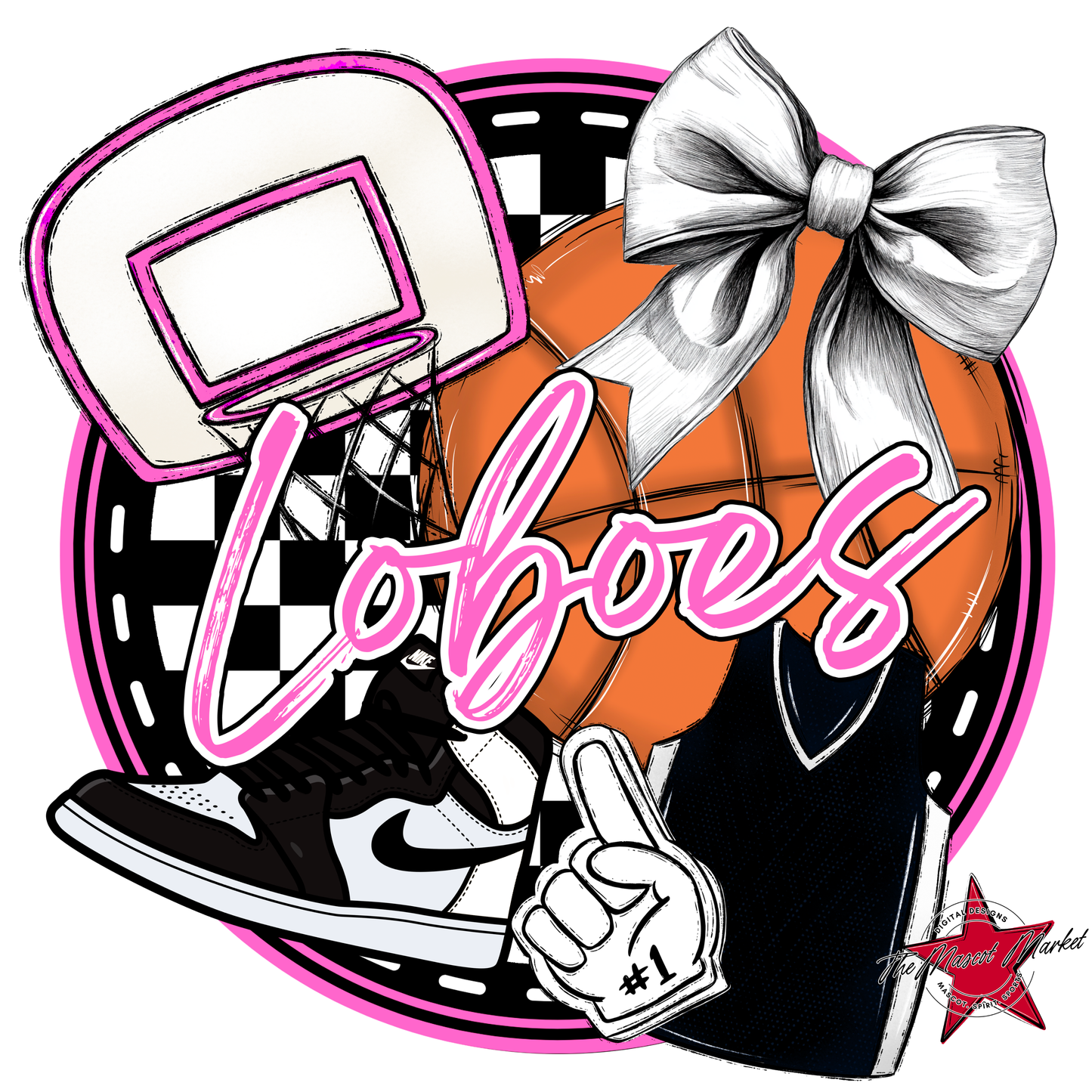 Loboes Circle Basketball Design-Baby Pink
