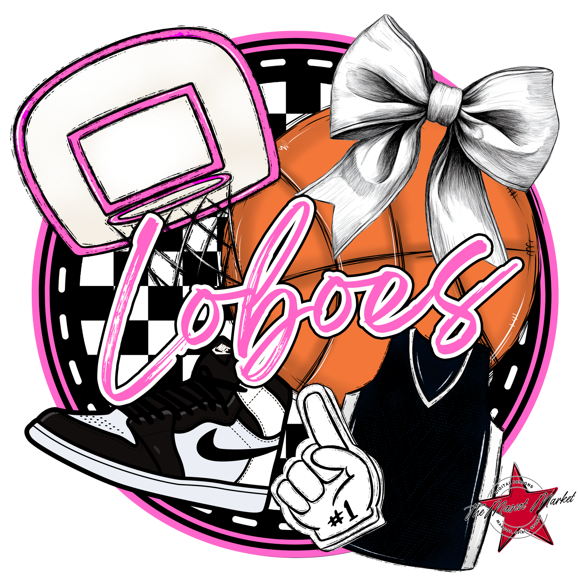 Loboes Circle Basketball Design-Baby Pink