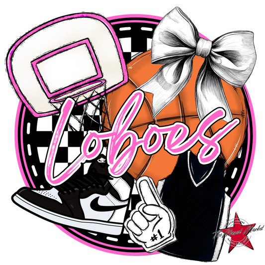 Loboes Circle Basketball Design-Baby Pink