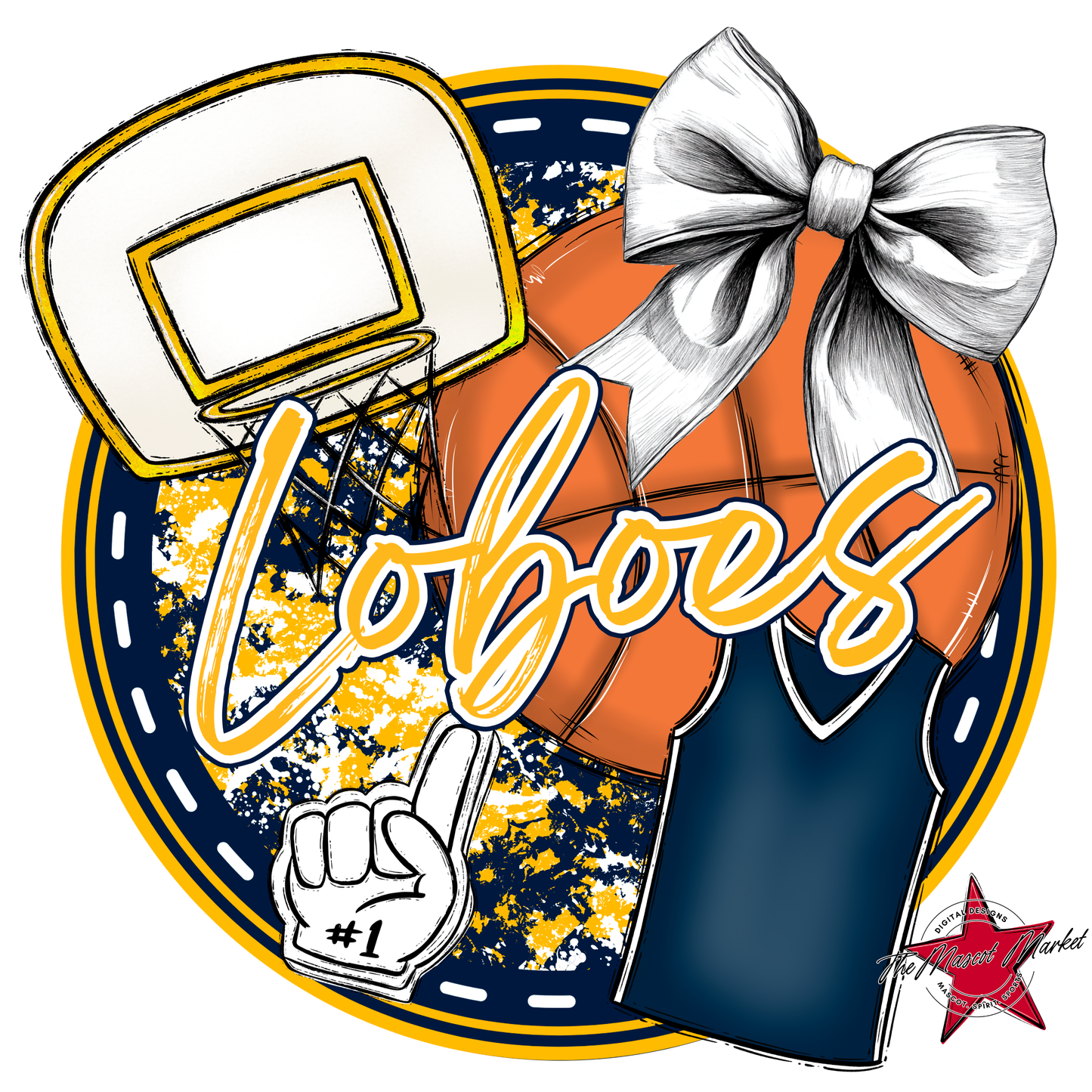 Loboes Circle Basketball Design-Navy-Yellow