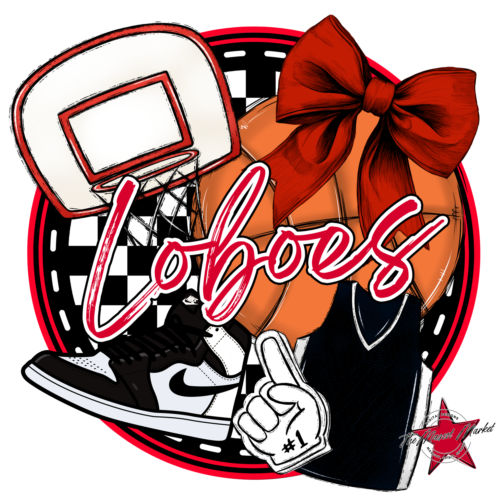 Loboes Circle Basketball Design-Red