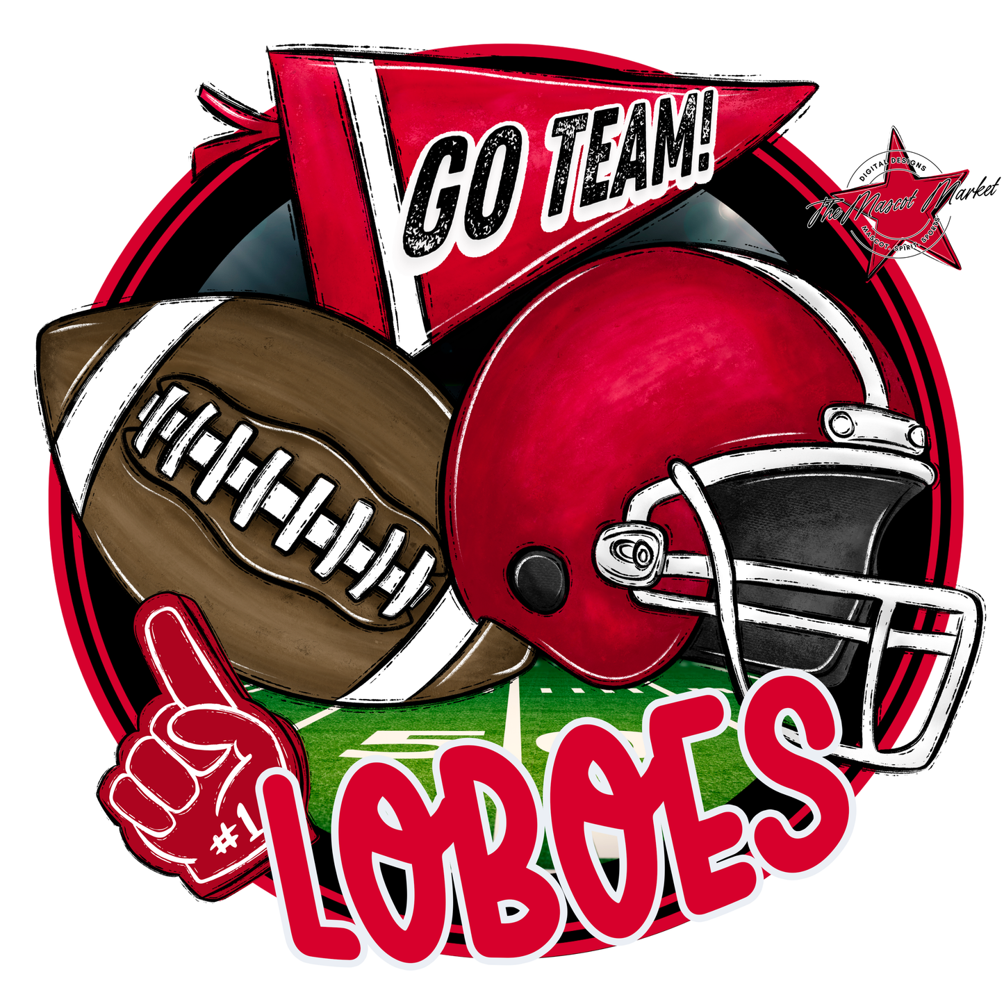 Loboes Circle Football Design-Red