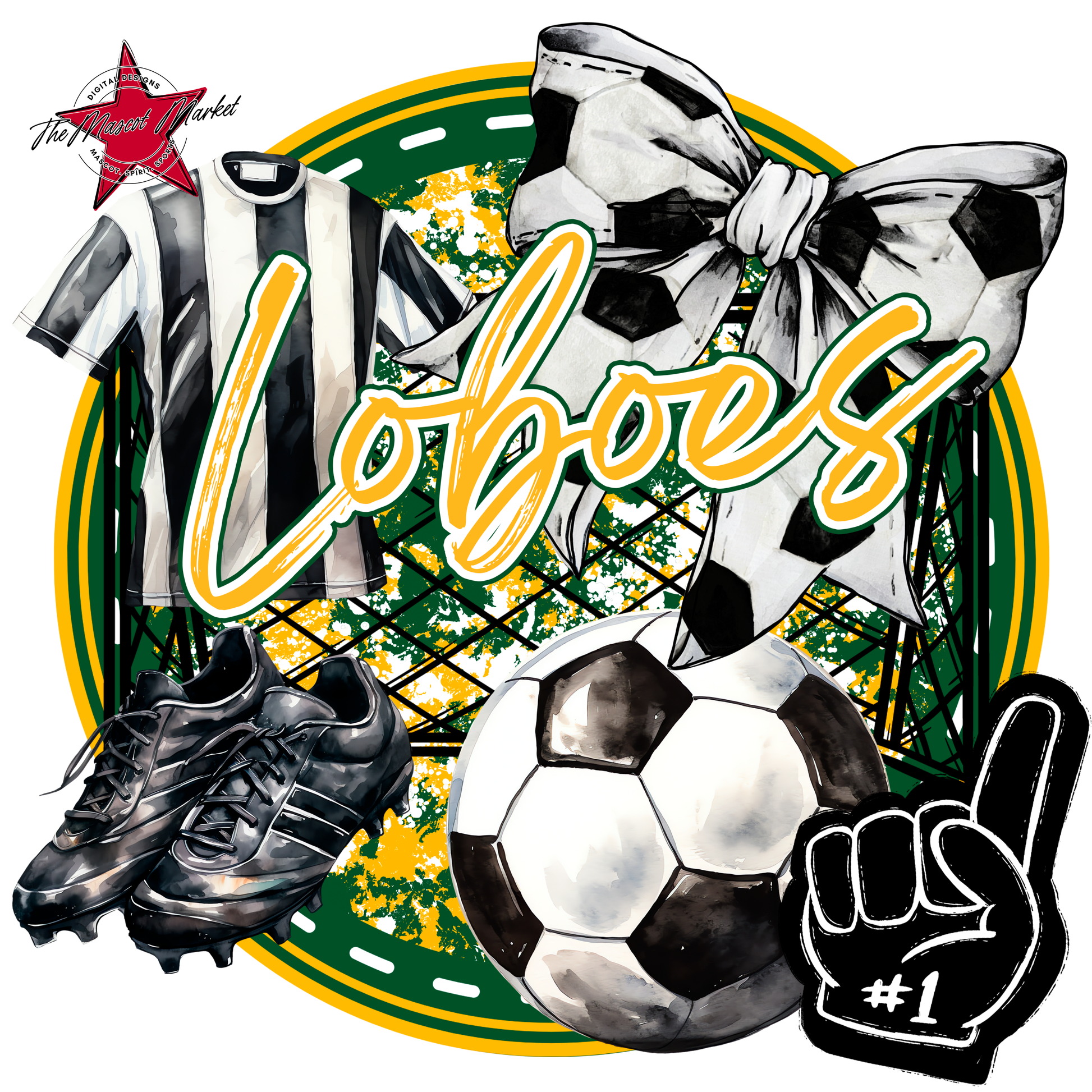 Loboes Circle Soccer Design-Green-Yellow