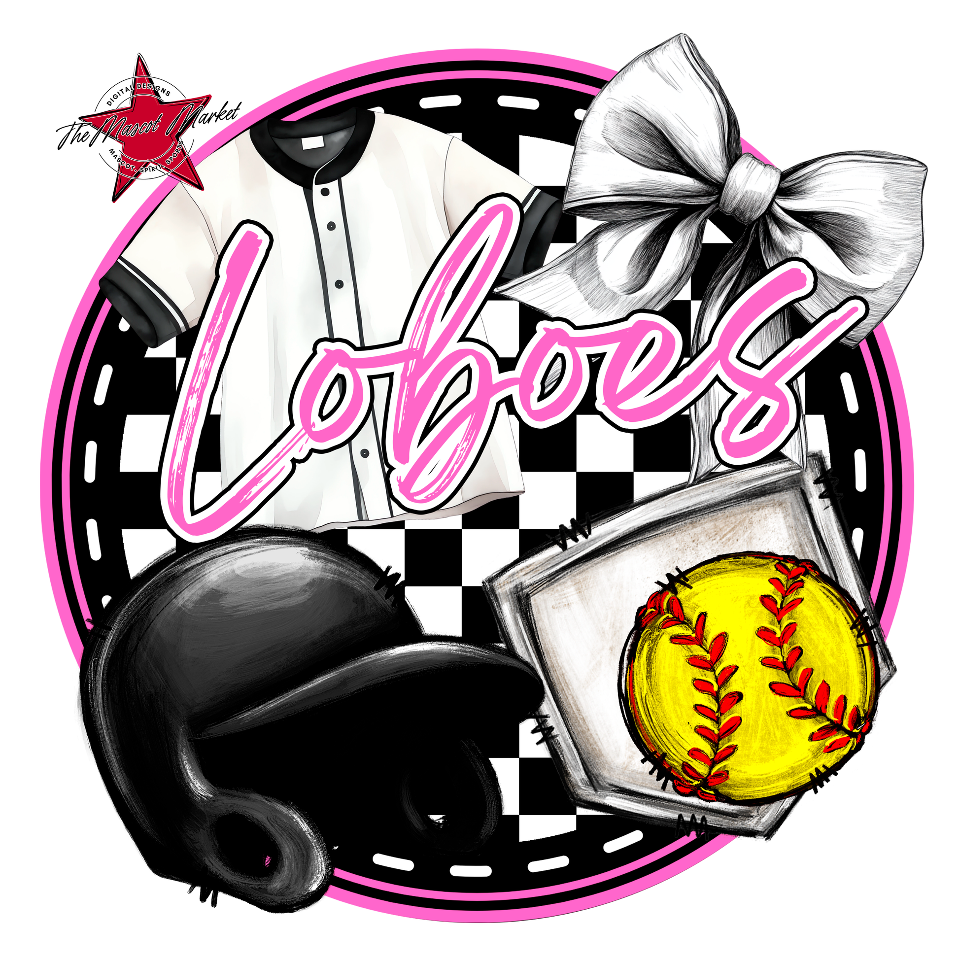 Loboes Circle Softball Design-Baby Pink
