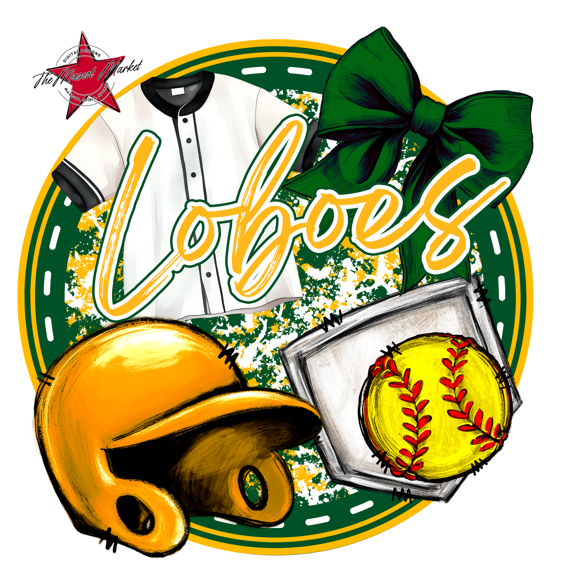 Loboes Circle Softball Design-Green-Yellow