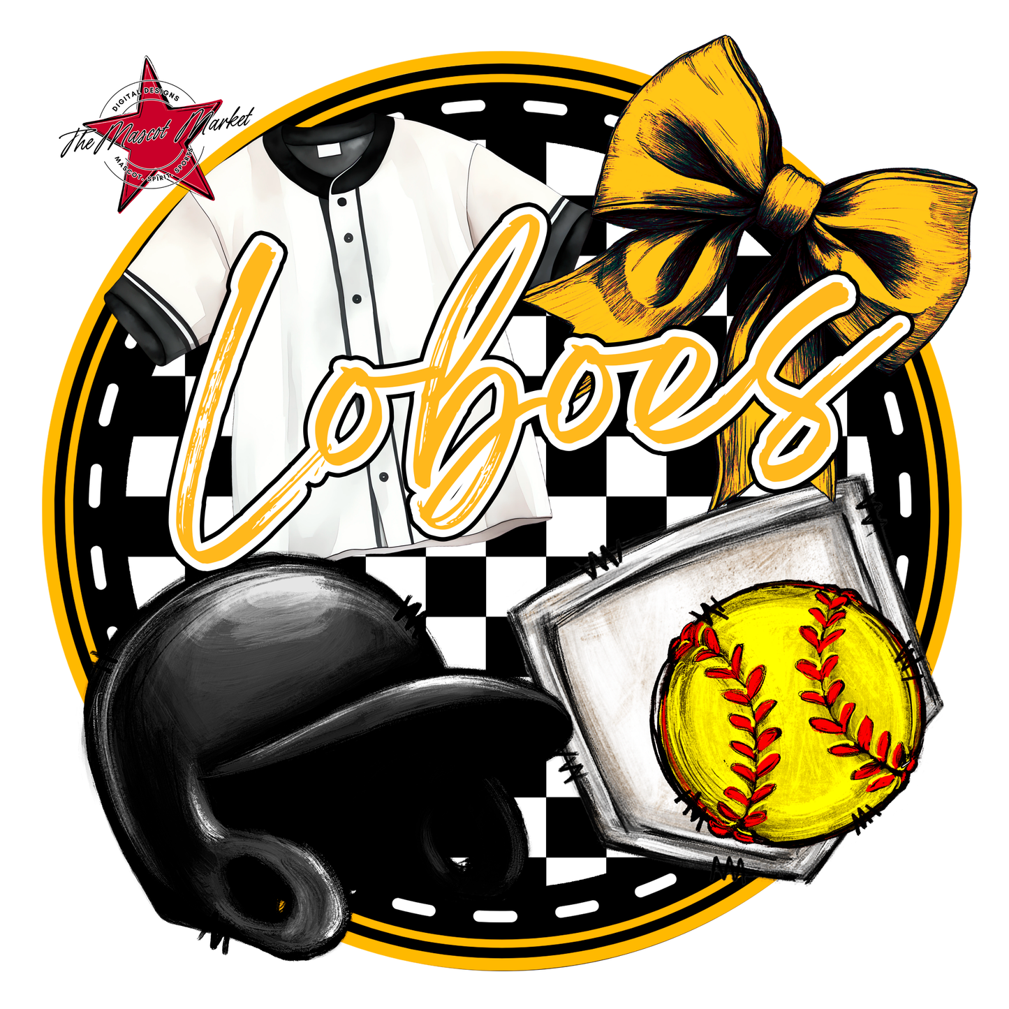 Loboes Circle Softball Design-Yellow