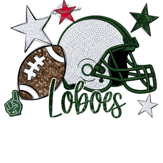 Loboes Football Embroidered Sequins Design-Green