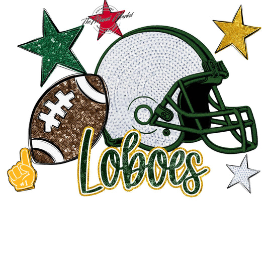 Loboes Football Embroidered Sequins Design-Green & Yellow