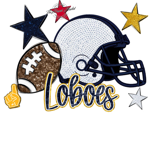 Loboes Football Embroidered Sequins Design-Navy & Yellow