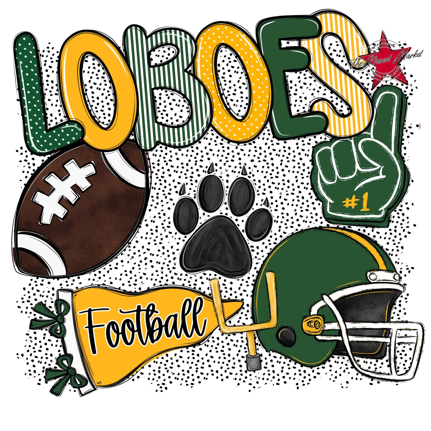 Loboes Football Spirit-Green & Yellow