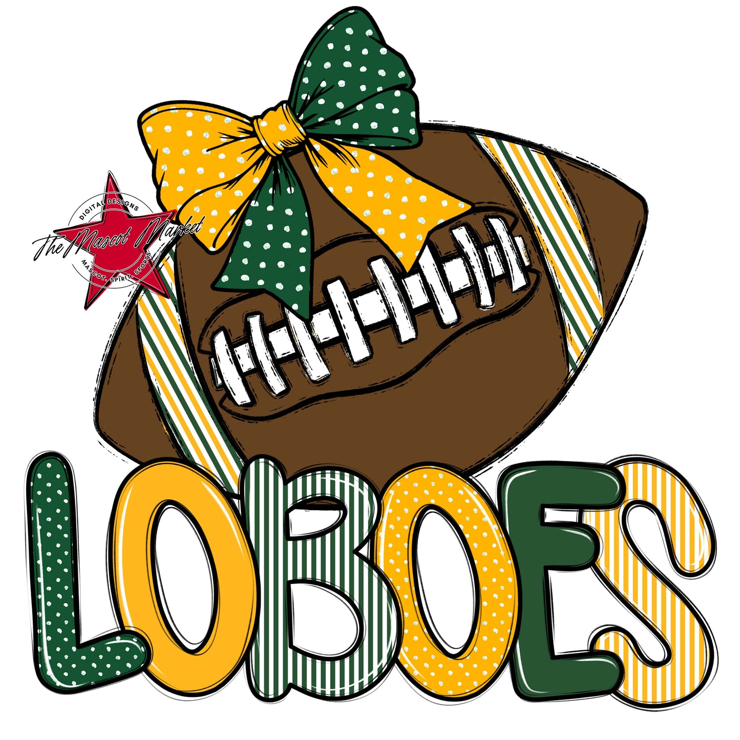 Loboes Football Spirit Design-Green & Yellow