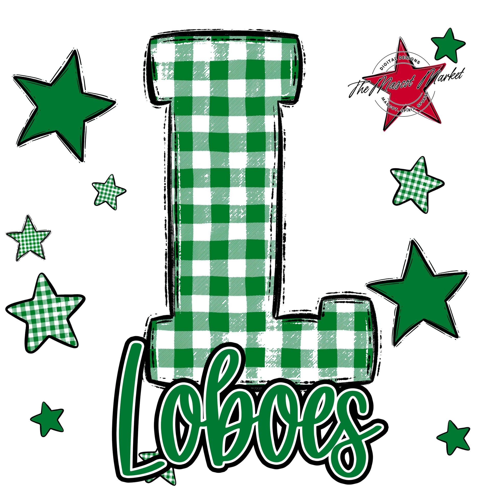 Loboes Plaid Star Design-Kelly Green
