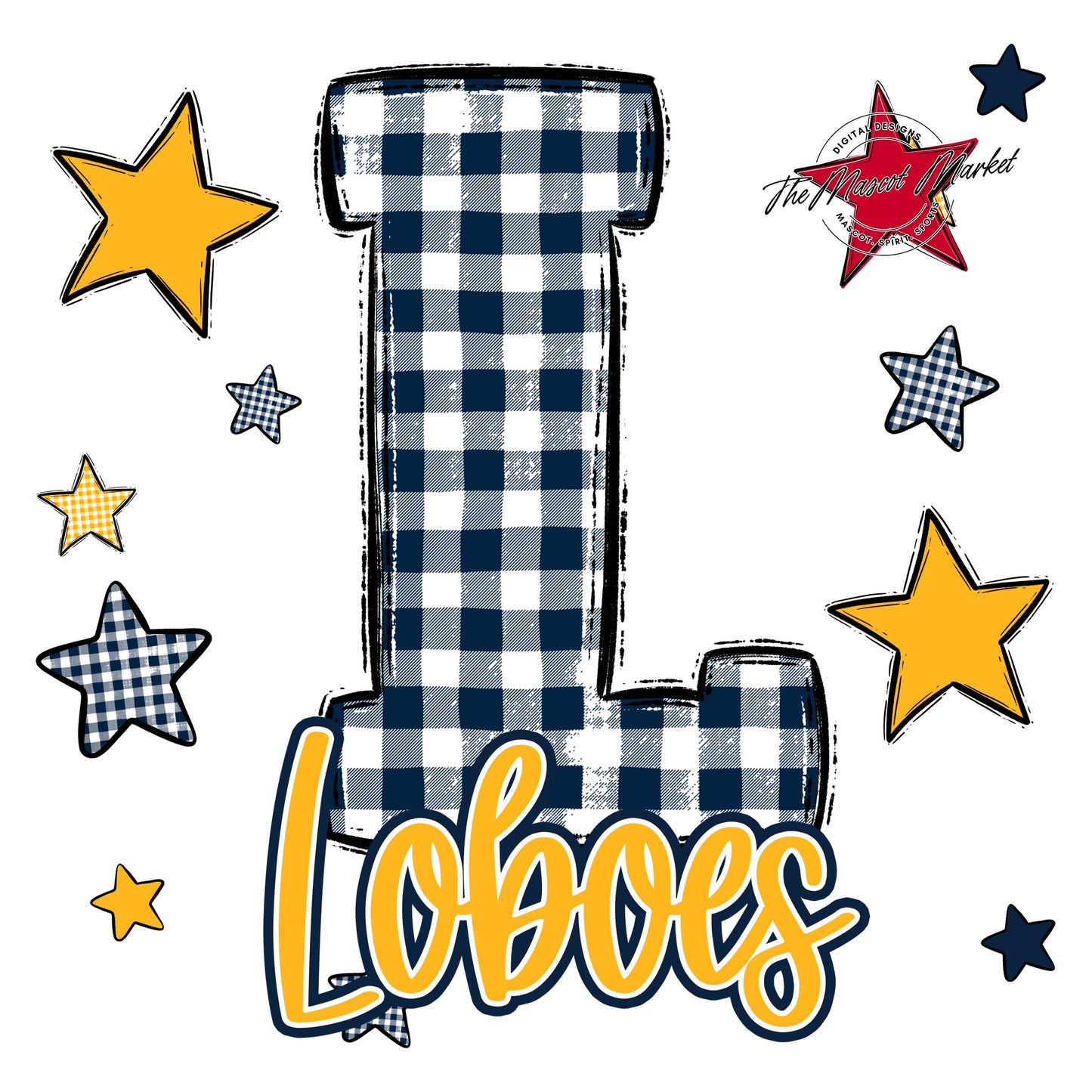 Loboes Plaid Star Design-Navy & Yellow