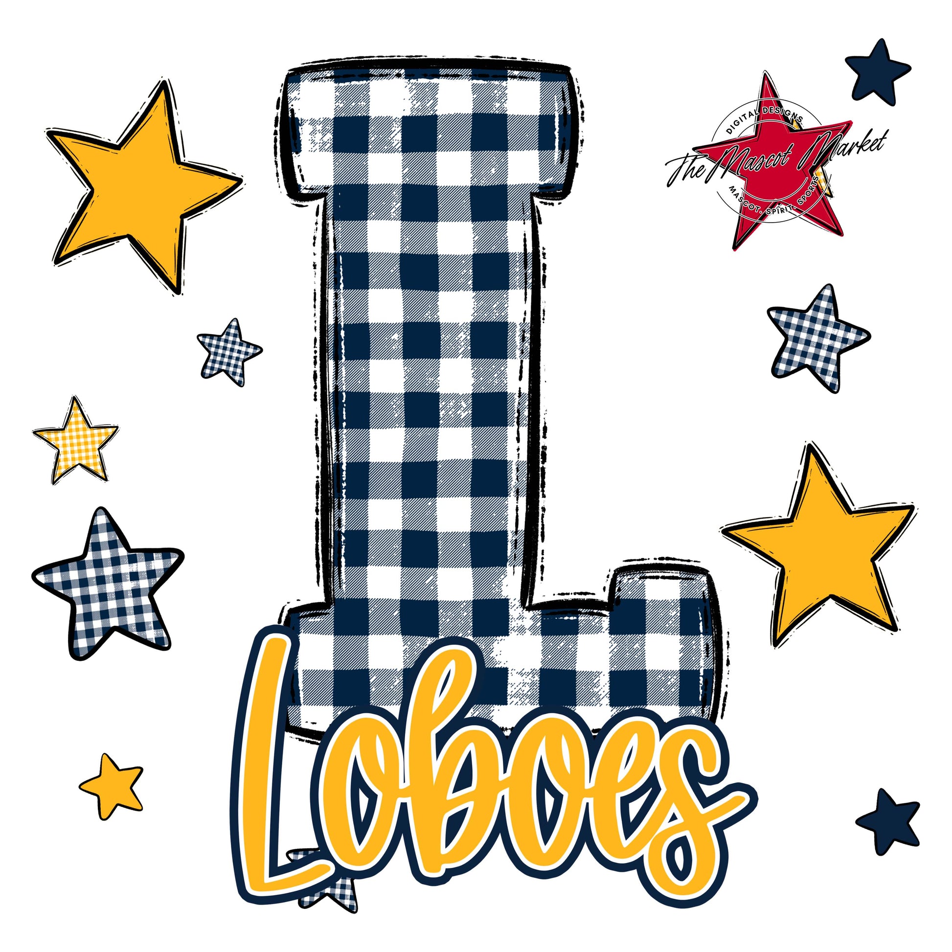 Loboes Plaid Star Design-Navy & Yellow