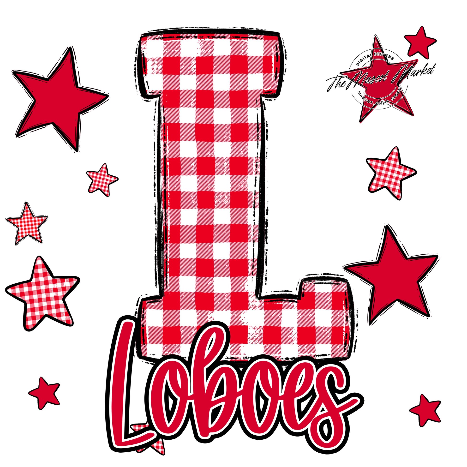 Loboes Plaid Star Design-Red