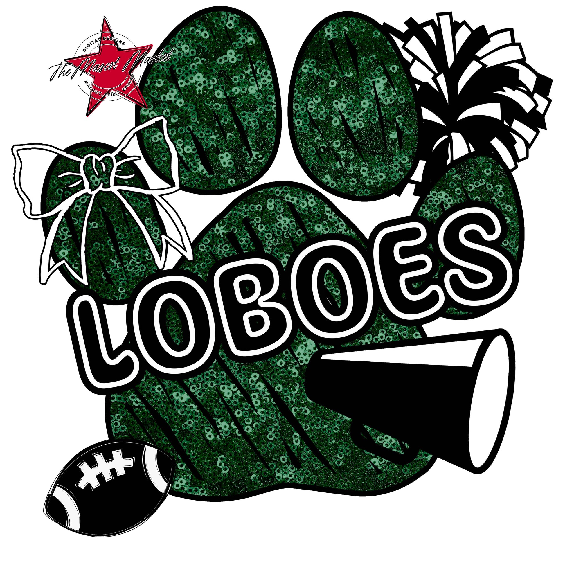 Loboes Sequins Paw Print Design-Green