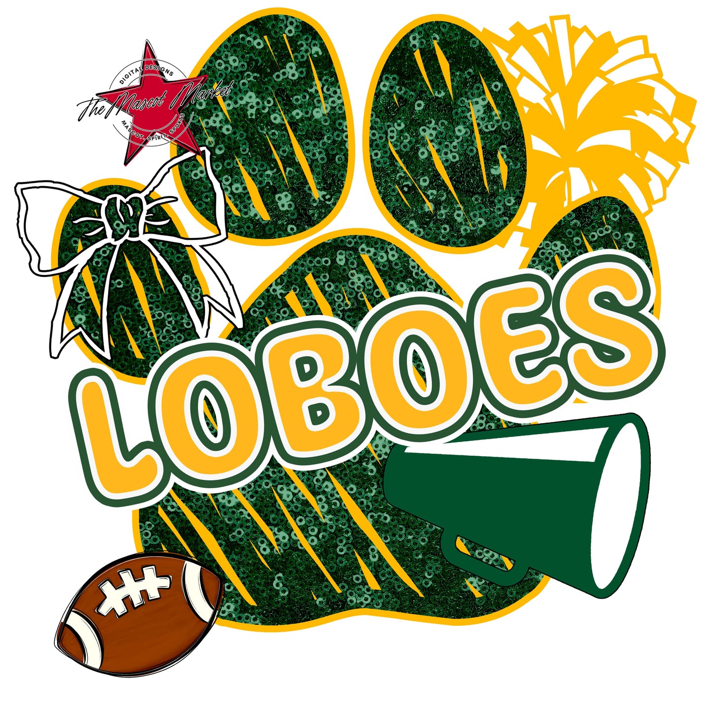 Loboes Sequins Paw Print Design-Green & Yellow