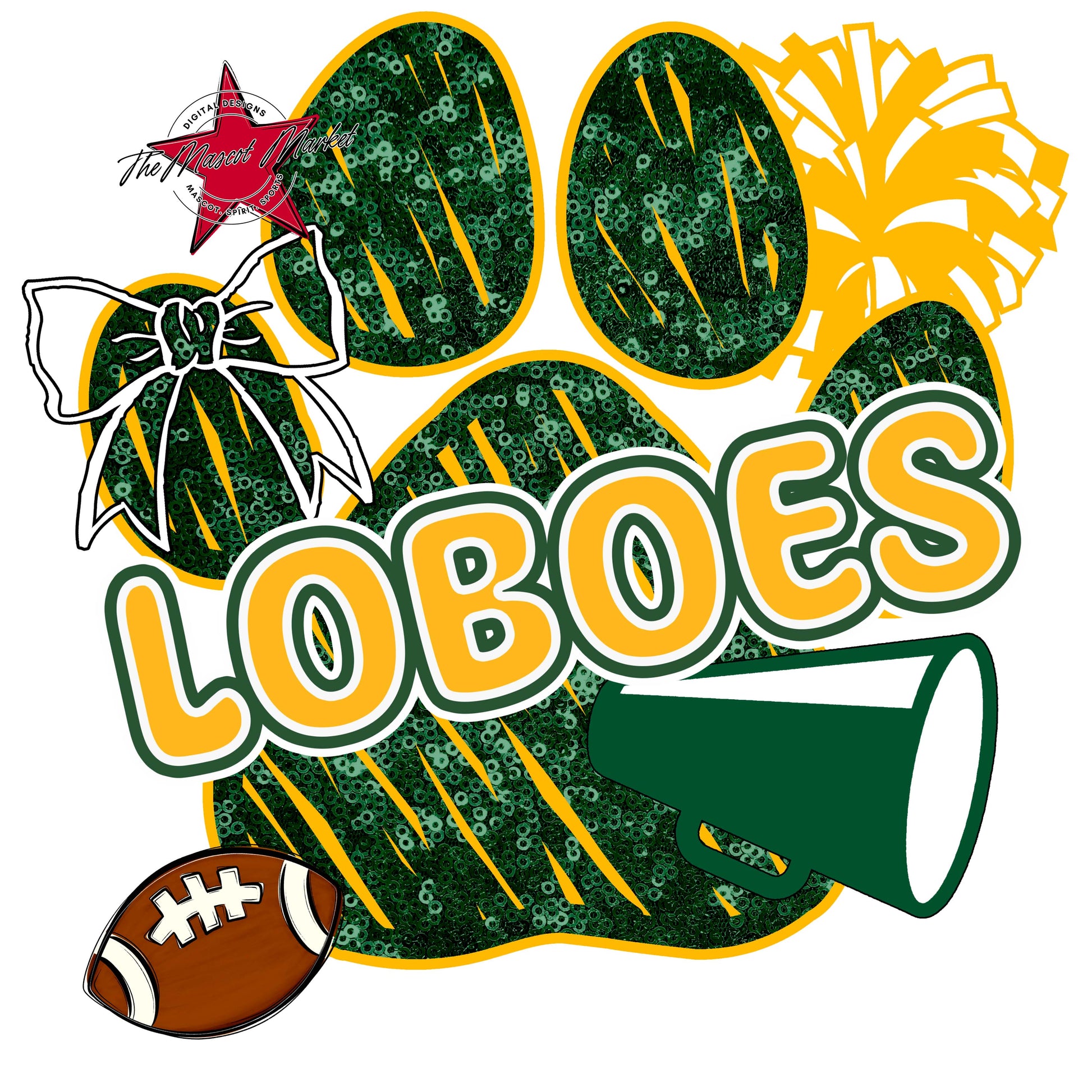 Loboes Sequins Paw Print Design-Green & Yellow