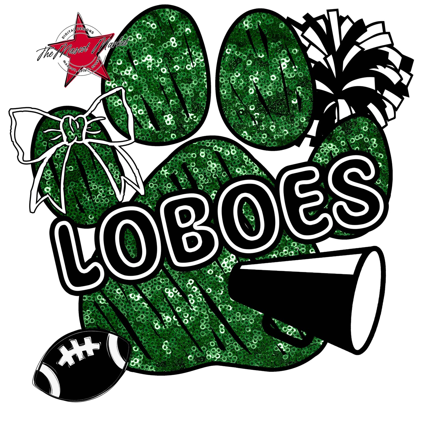 Loboes Sequins Paw Print Design-Kelly Green