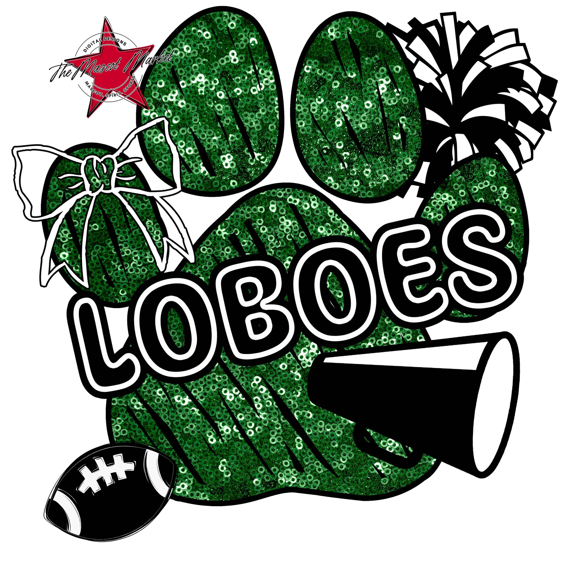 Loboes Sequins Paw Print Design-Kelly Green
