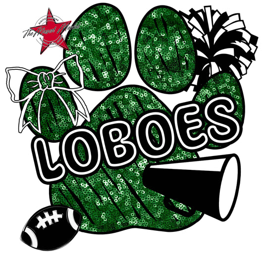 Loboes Sequins Paw Print Design-Kelly Green