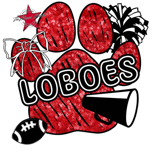 Loboes Sequins Paw Print Design-Red