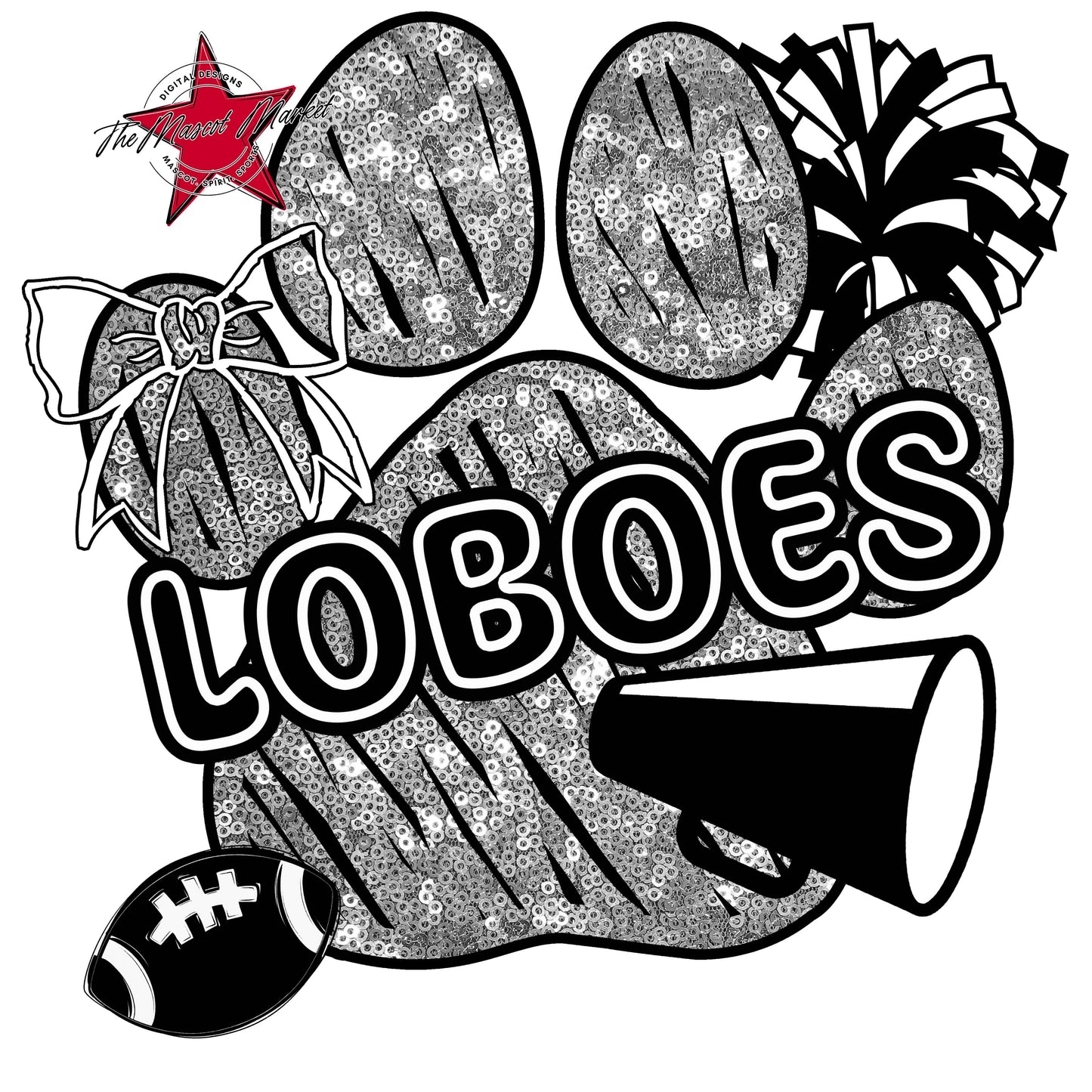 Loboes Sequins Paw Print Design-Silver