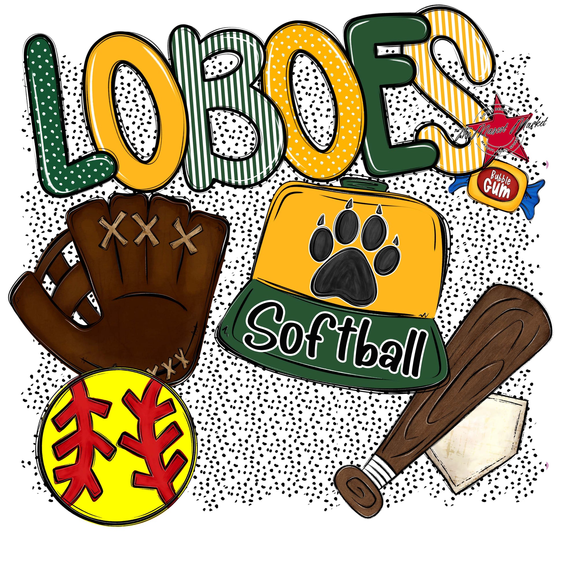 Loboes Softball Spirit-Green & Yellow