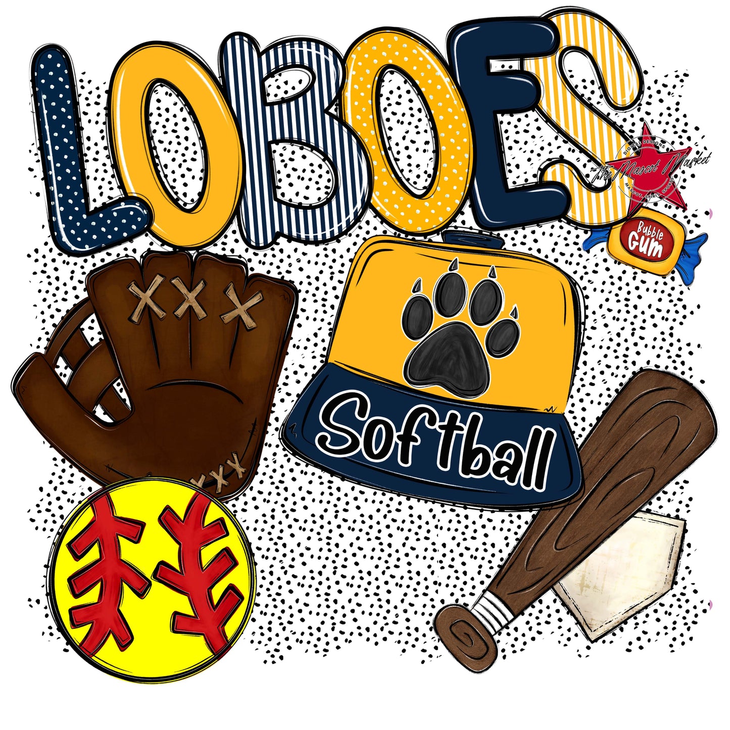 Loboes Softball Spirit-Navy & Yellow