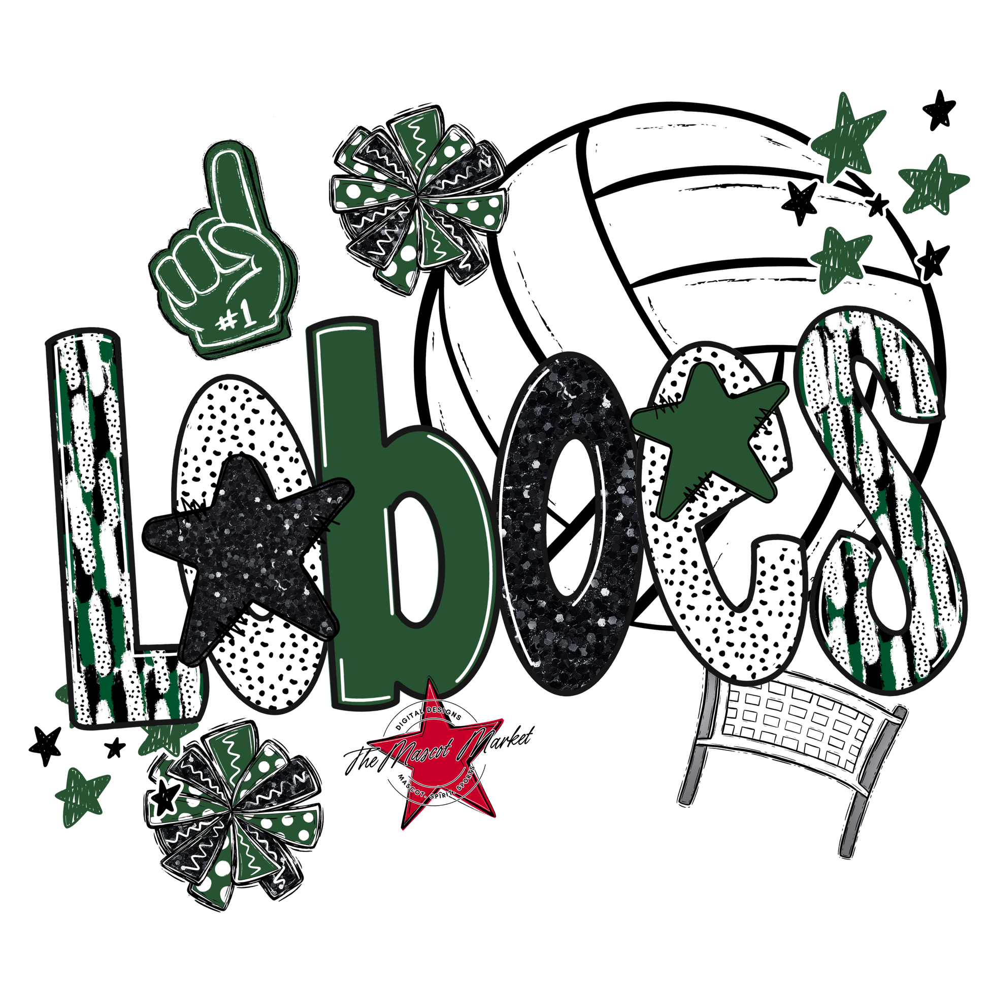 Loboes Volleyball Scrape-Green