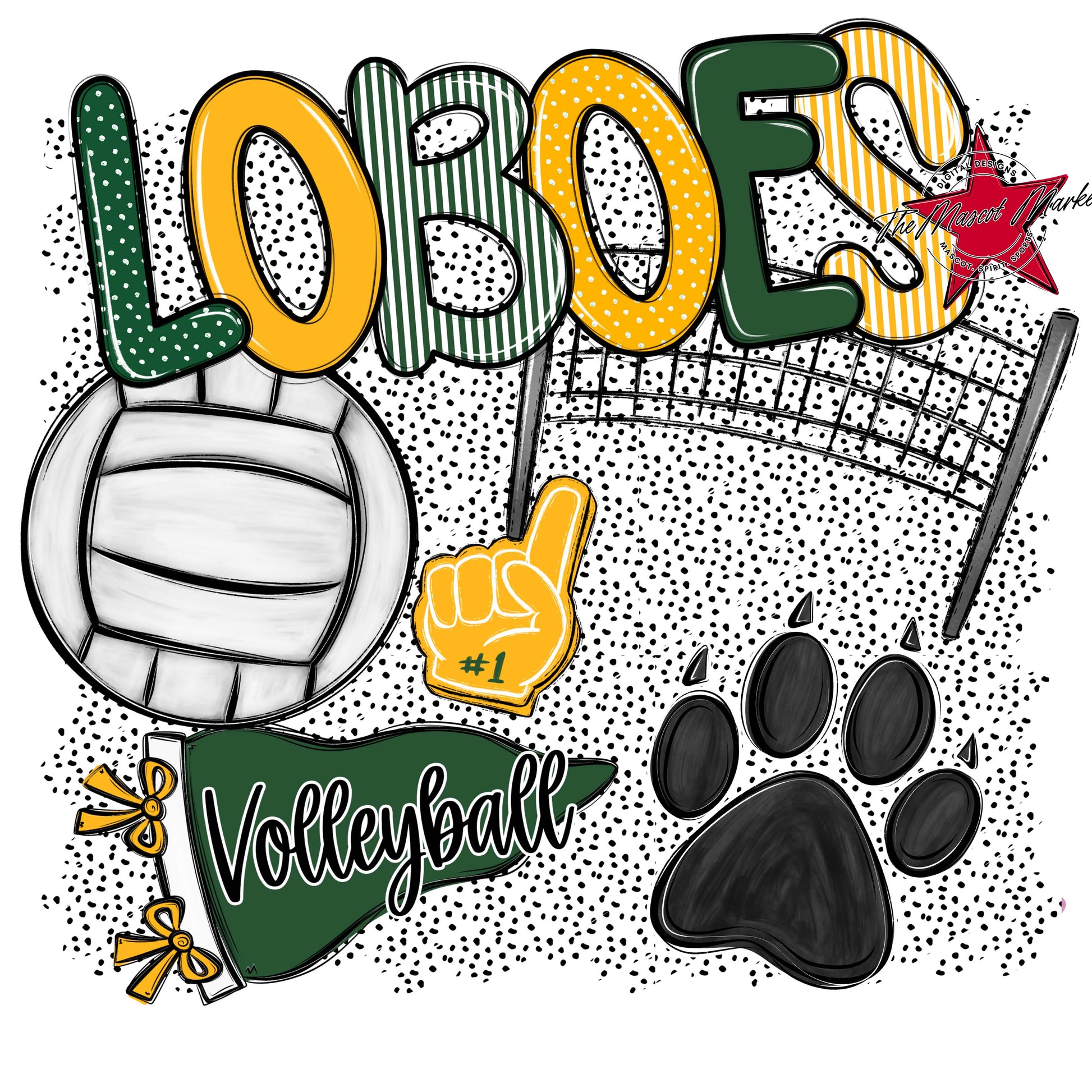 Loboes Volleyball Spirit-Green & Yellow