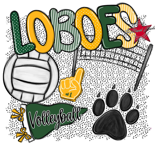 Loboes Volleyball Spirit-Green & Yellow